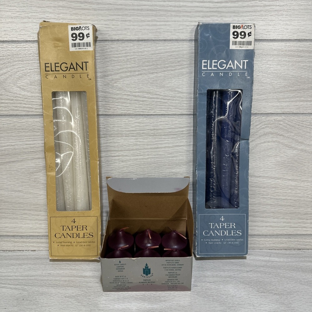 Taper (White & Blue - 4 Count) & Partylite Votive (Raspberry - 4 Count) Candles